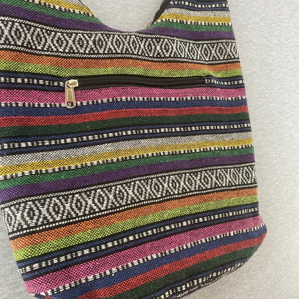 Bohemian Hobo Crossbody Tribal Stripe Shoulder Bag Zip‎ Closure Inside Pocket